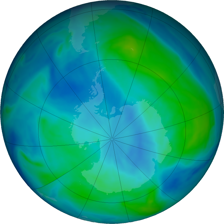 Antarctic ozone map for 28 February 2019